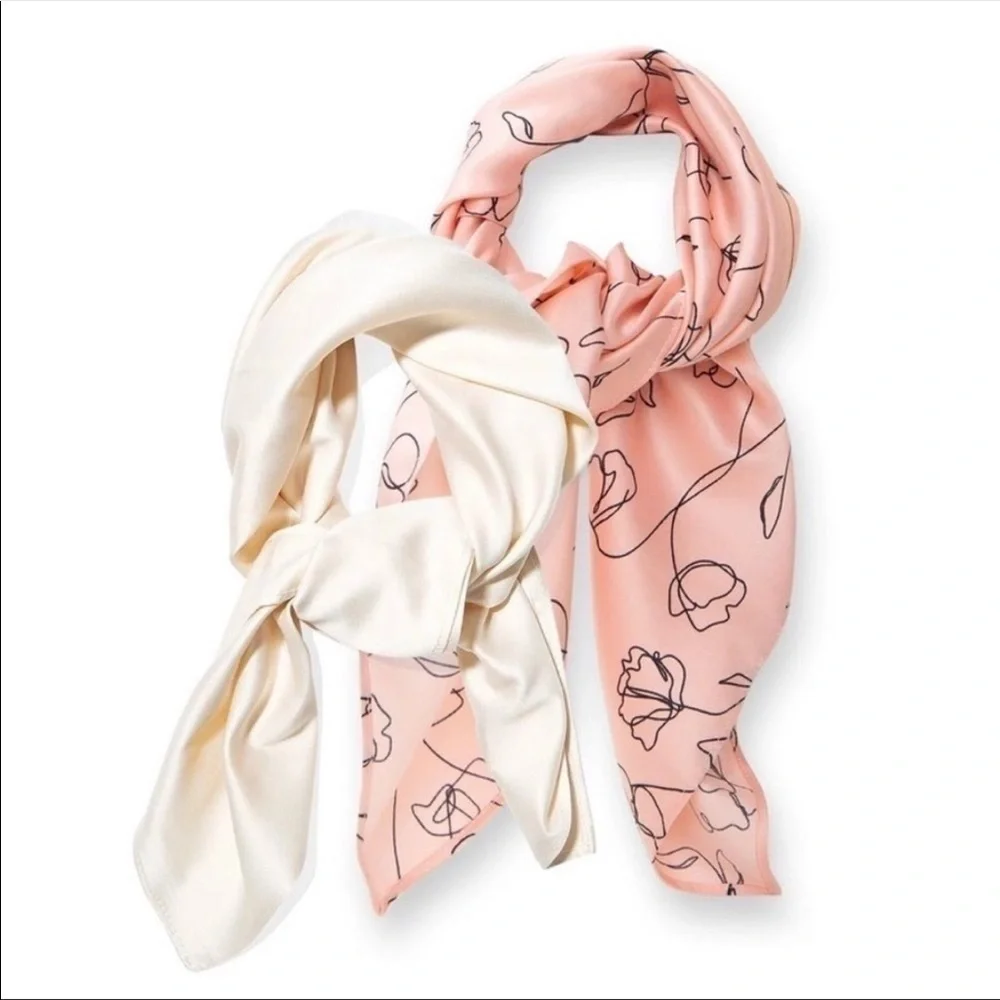 NWT ❤️ Lark & Ives - Ivory & Blush Pink Hair Scarves (Set of 2) - 20